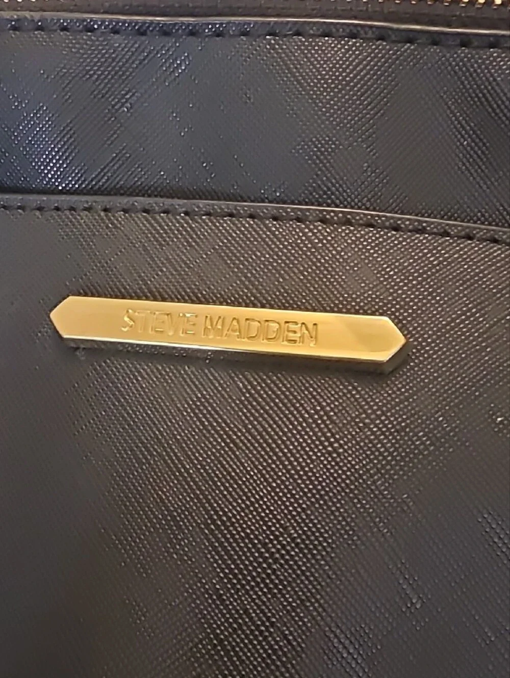 Steve Madden Black Saffiano Dome Satchel with Gold Hardware